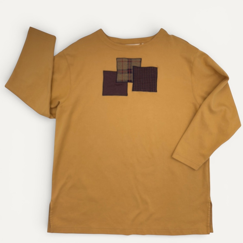 Vintage Bechamel XL Mustard‎ Cotton Tunic Plaid Patch 90s Earthy Collegiate
